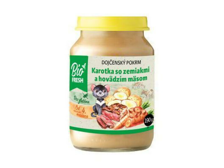 DETSKÉ JEDLO BIO KAROTKOVÉ PYRÉ S HOVÄDZÍM MÄSOM 190g FRESH