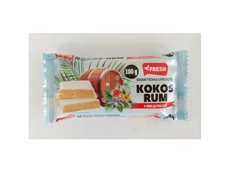 TYČINKA SÓJOVÁ KOKOS-RUM V BIELEJ POLEVE 100g FRESH 