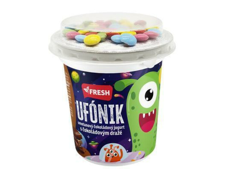 JOGURT ČOKOLÁDOVÝ UFÓNIK 125g + 10g DRAŽÉ FRESH