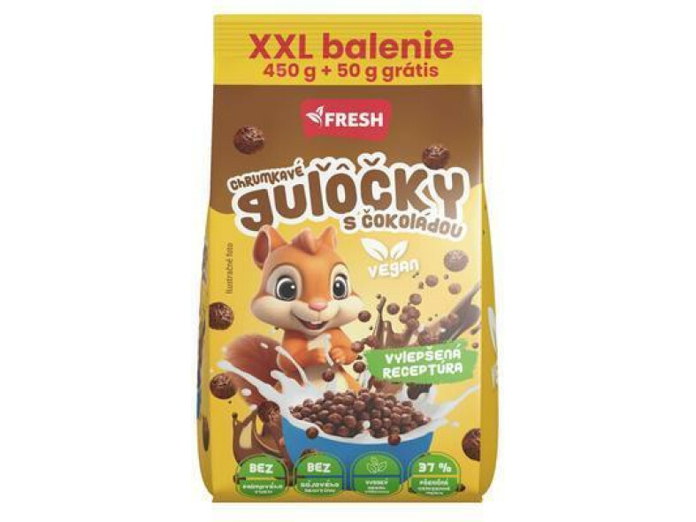 CEREÁLIE CHRUMKAVÉ GUĽÔČKY S ČOKOLÁDOU XXL 450g + 50g GRÁTIS FRESH