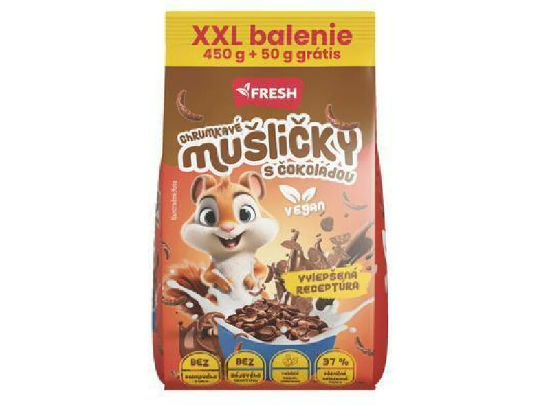 CEREÁLIE CHRUMKAVÉ MUŠLIČKY S ČOKOLÁDOU XXL 450g + 50g GRÁTIS FRESH