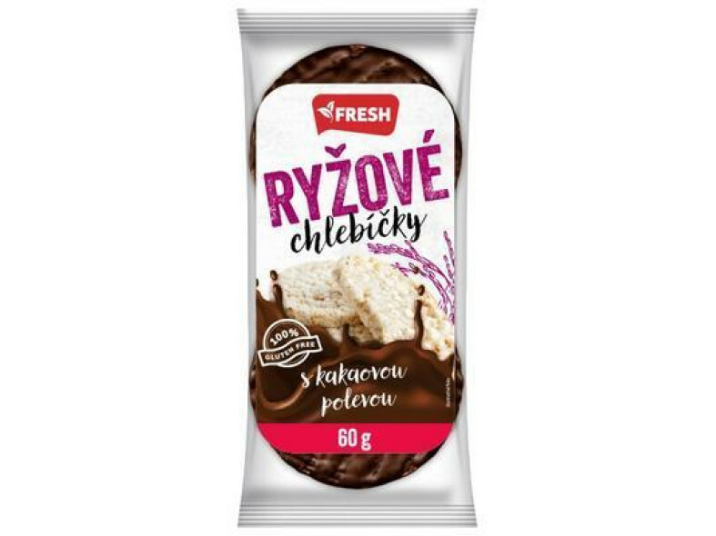 CHLEBÍK RYŽOVÝ POLOMÁČANÝ TMAVOKAKAOVÁ POLEVA 60g FRESH BEZLEP