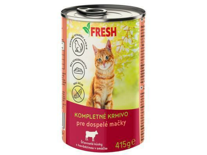 KONZERVA MAČKA HOVÄDZIE KÚSKY 415g FRESH