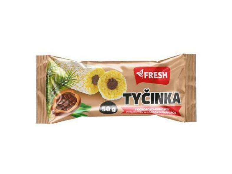 TYČINKA SÓJOVÁ S KOKOSOVO-RUMOVOU PRÍCHUŤOU A KAKAOVOU NÁPLŇOU 50g FRESH