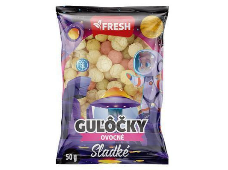 CHRUMKY KUKURIČNÉ SLADKÉ OVOCNÉ GUĽÔČKY 50g FRESH BEZLEP